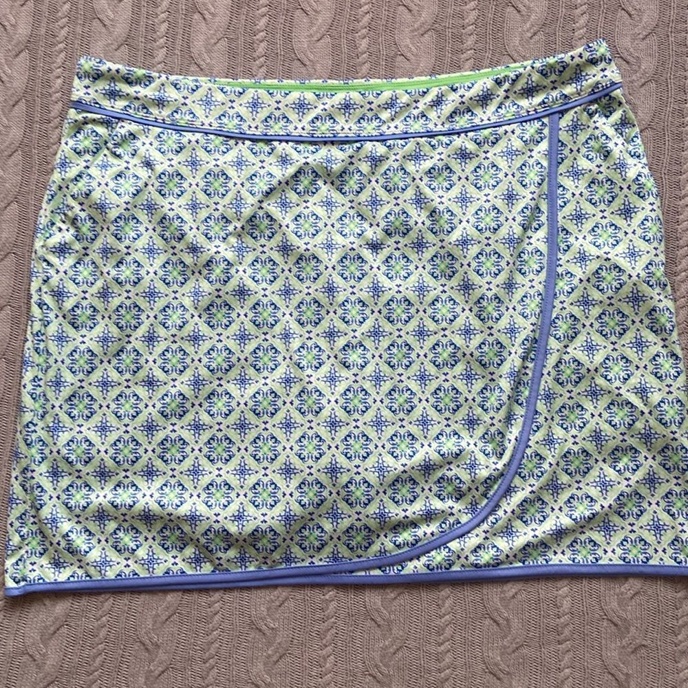 Blue Green Patterned Swim Skort with pockets
